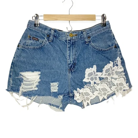 Couture Kings Shorts Vintage Denim Riders High Waist Crochet